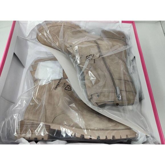 VINCE CAMUTO WOMENS FAWDRY DOUBLE BUCKLE WILD MUSHROOM SUEDE MOTO BOOTS NIB 9M - Picture 5 of 12